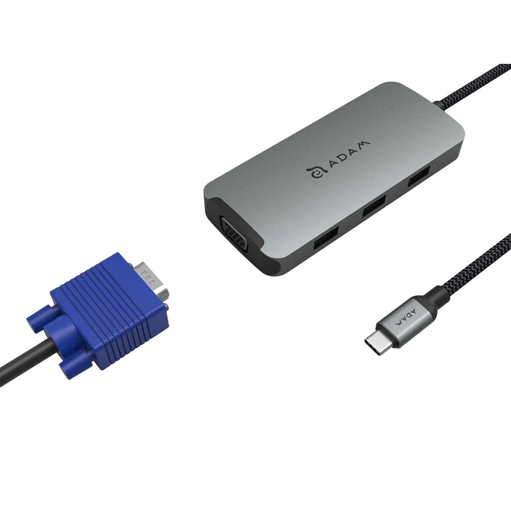 Adam Elements CASA Hub A08 USB-C 8-en-1 Hub VGA/HDMI/SD Lector de Tarjeta/USB-C/3 USB-A - Gris Espacial