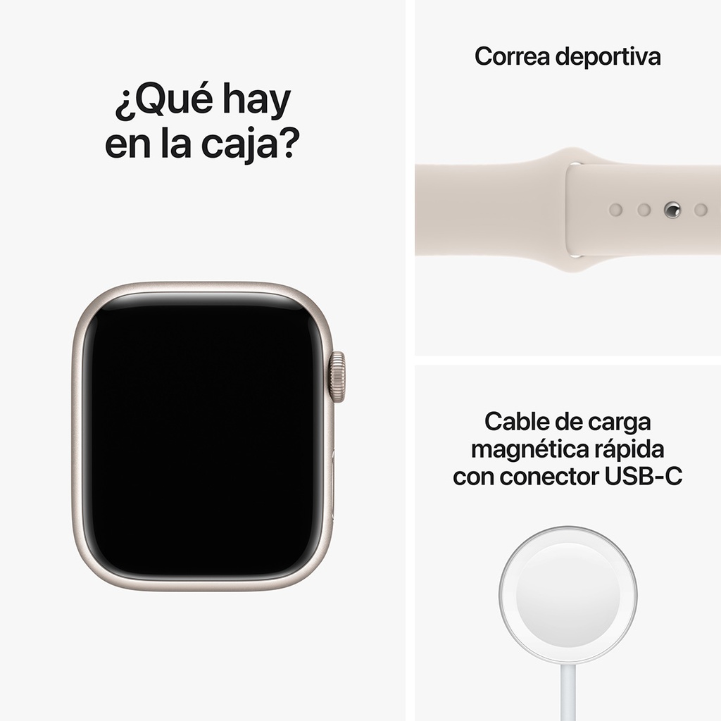 Apple Watch Series 8 GPS 45mm - Caja de Aluminio Blanco Estrella - Banda Deportiva Blanco Estrella - Regular