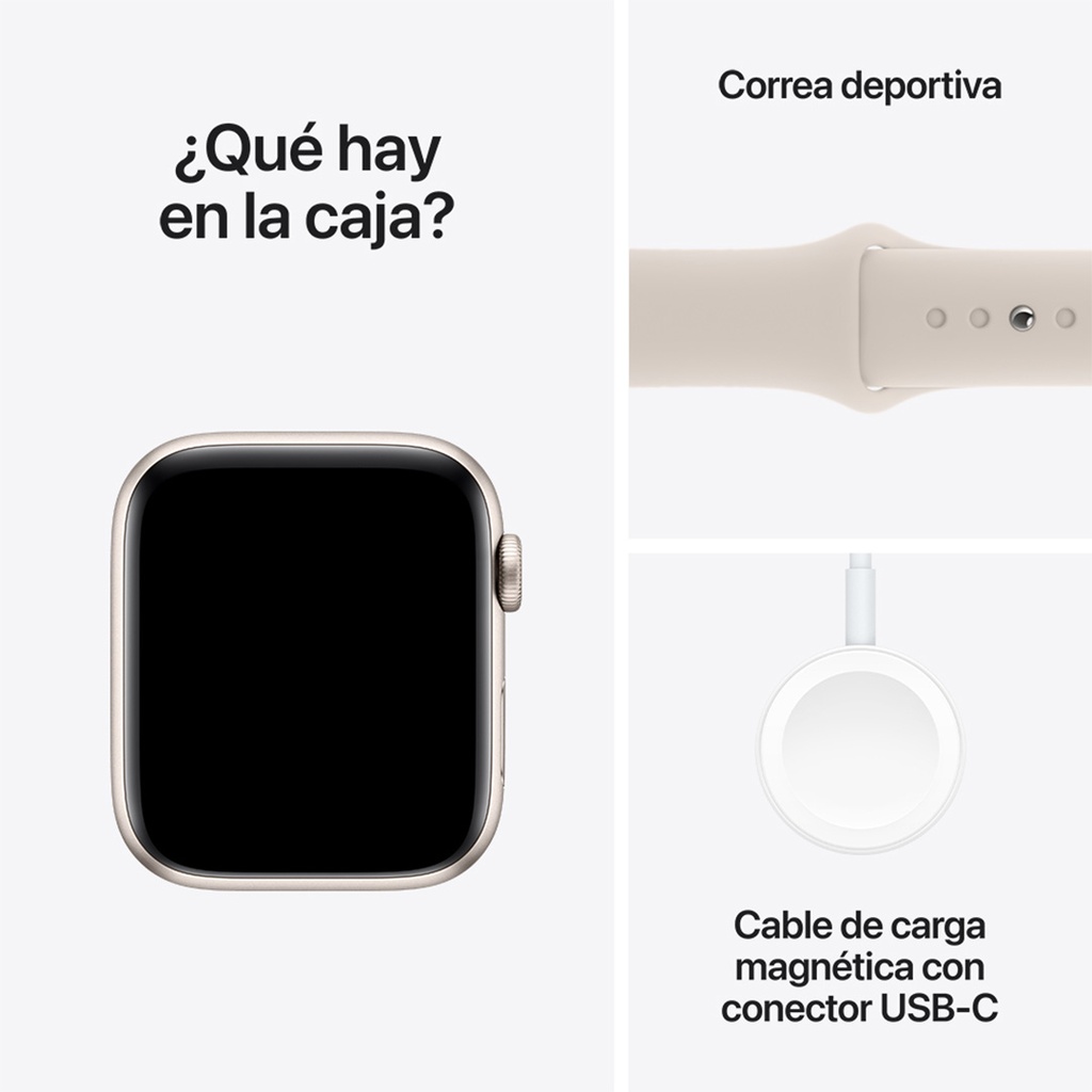 Apple Watch SE GPS 44mm - Caja de Aluminio Plateado - Banda Deportiva Blanca - Regular