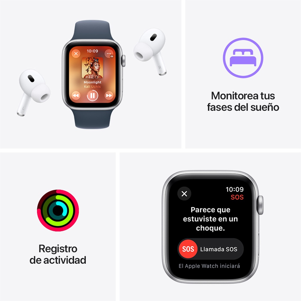 Apple Watch SE GPS 44mm - Caja de Aluminio Blanco Estrella con Banda Deportiva Blanco Estrella - S/M