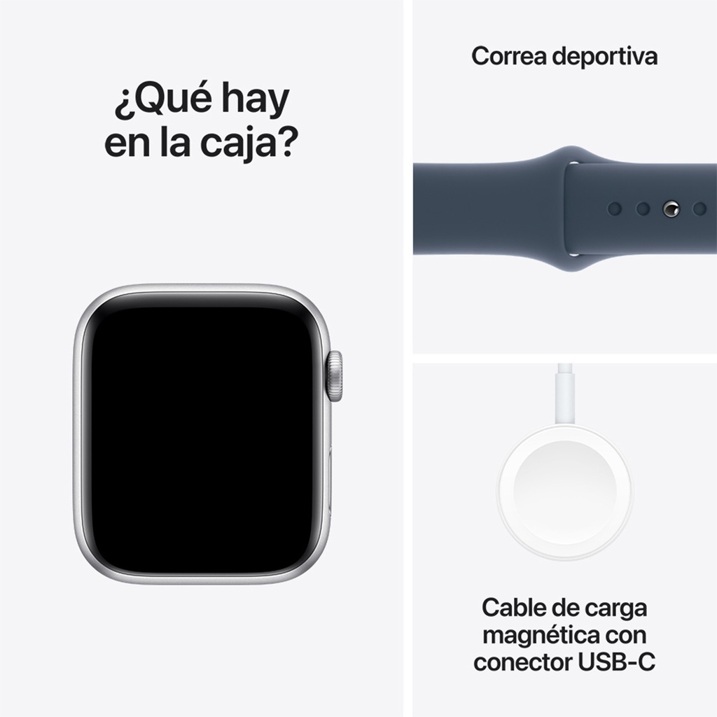 Apple Watch SE GPS 44mm - Caja de Aluminio Plata con Banda Deportiva Azul Tormenta - M/L