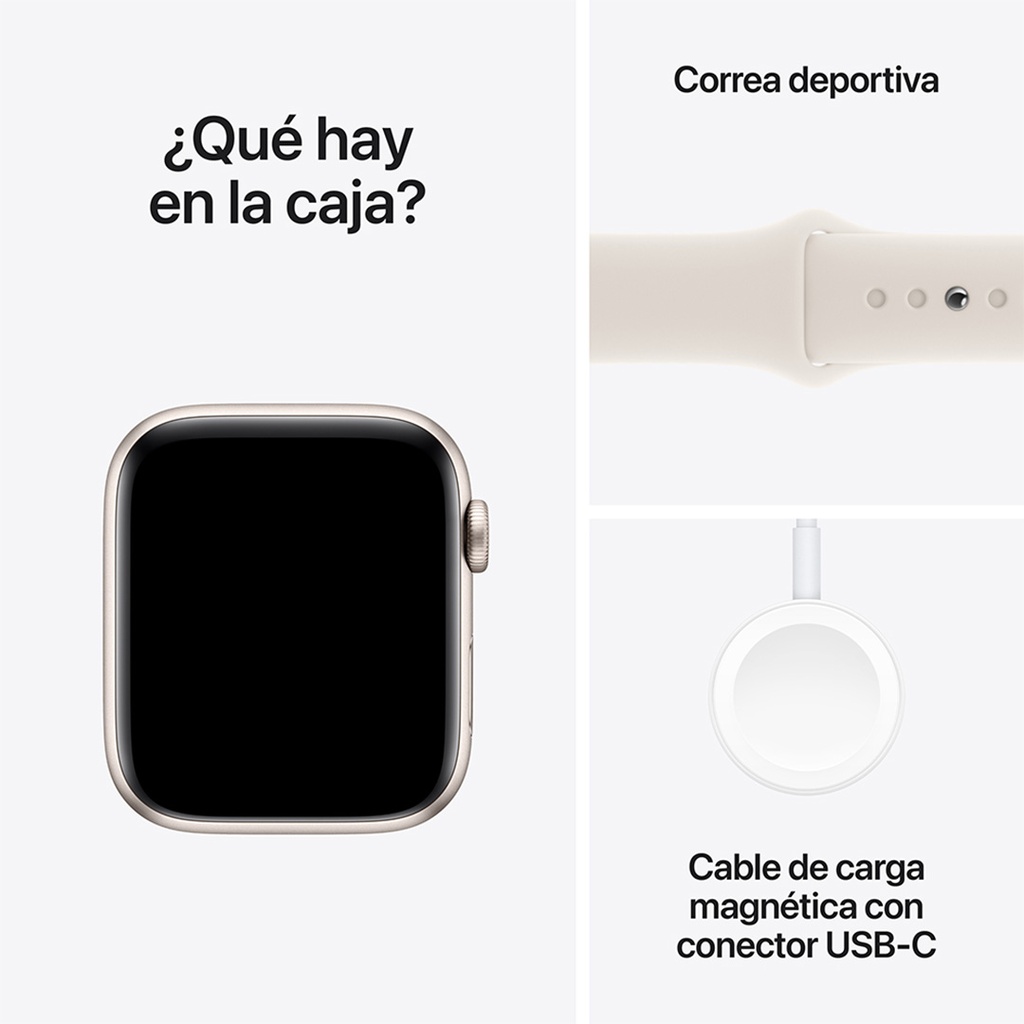 Apple Watch SE GPS 44mm - Caja de Aluminio Blanco Estrella - Banda Deportiva Blanco Estrella -  M/L