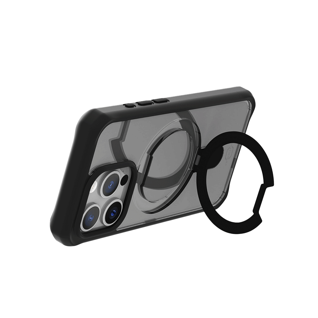 ItSkins Hybrid R Stand Funda con MagSafe para iPhone 15 Pro Max - Negro/Transparente