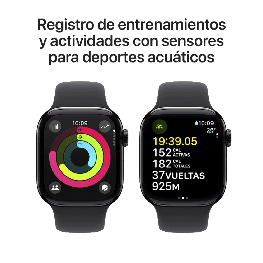 Apple Watch S10 GPS 46mm - Caja de Aluminio Negro Azabache - Banda Deportiva Negra - M/L