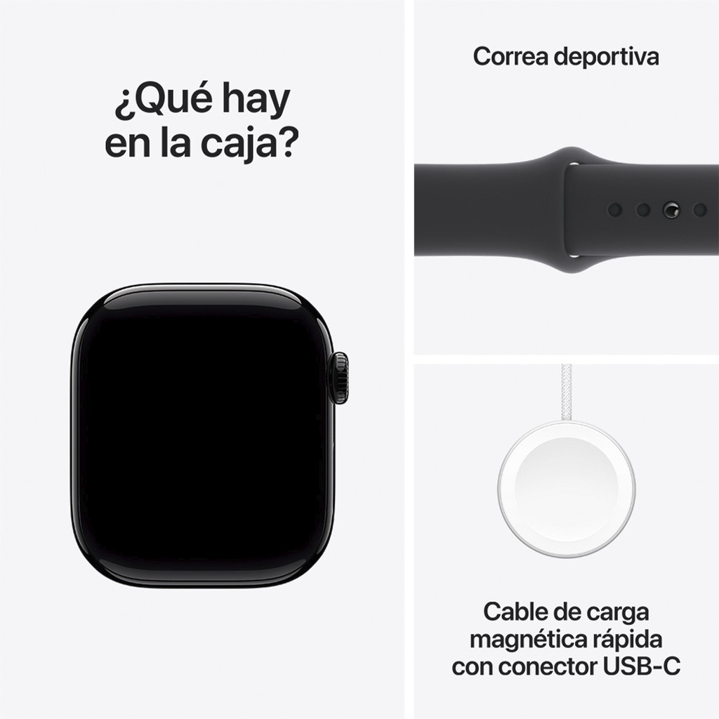 Apple Watch S10 GPS 42mm - Caja de Aluminio Negro Azabache - Banda Deportiva Negra - S/M