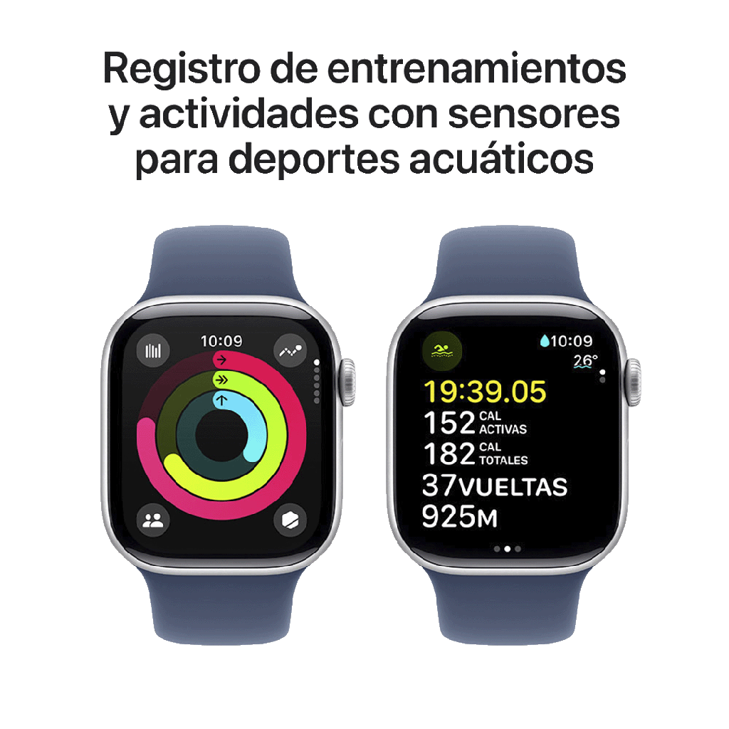 Apple Watch S10 GPS 42mm - Caja de Aluminio Plata - Banda Deportiva Azul Denim - S/M