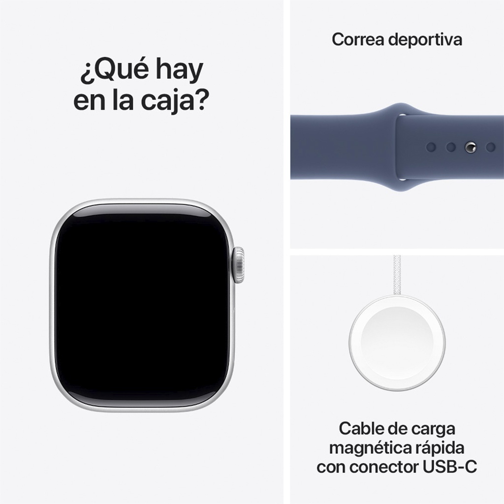 Apple Watch S10 GPS 42mm - Caja de Aluminio Plata - Banda Deportiva Azul Denim - S/M