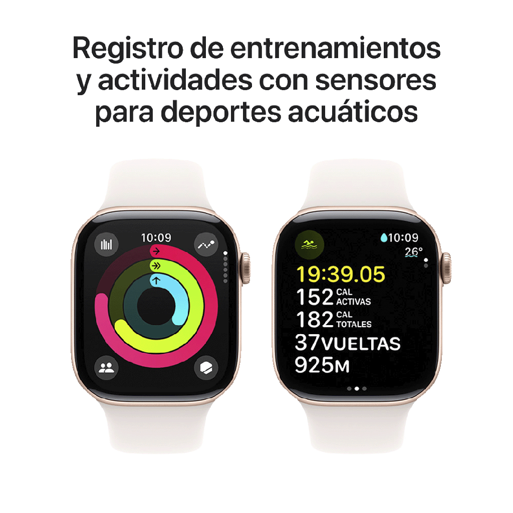 Apple Watch S10 GPS 46mm - Caja de Aluminio Oro Rosa - Banda Deportiva Rosa Rubor - M/L