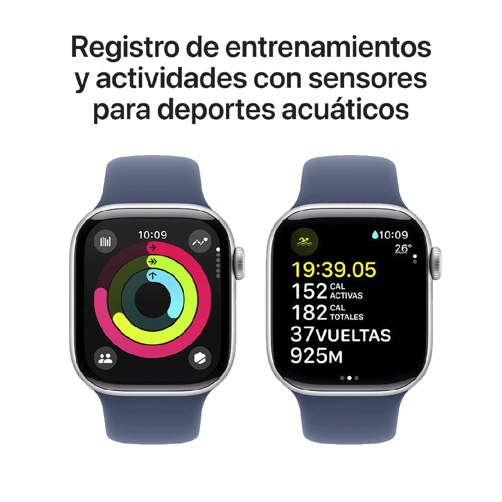Apple Watch S10 GPS 46mm - Caja de Aluminio color Plata - Banda Deportiva Azul - M/L