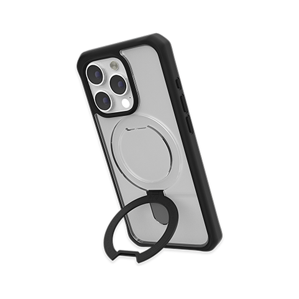 ItSkins Hybrid R Stand Funda con MagSafe para iPhone 15 Pro Max - Negro/Transparente